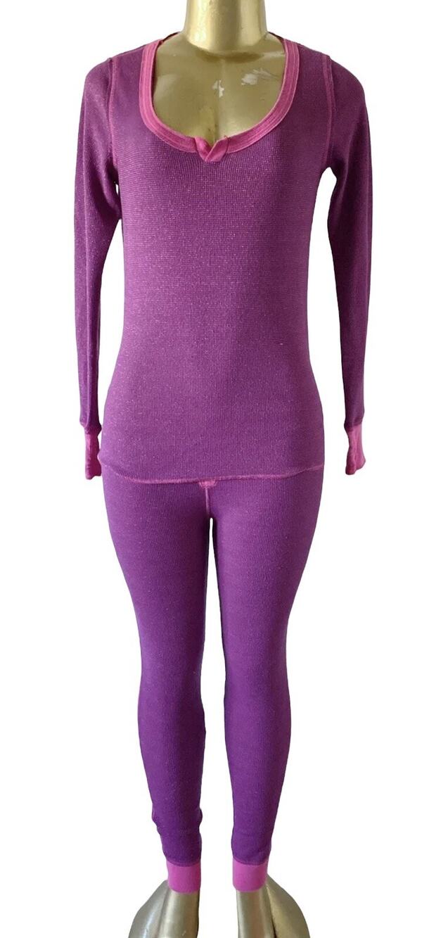 Steve Madden Thermal Pajama Set Womens S Purple Pink 2 Piece Long Sleeve Pants